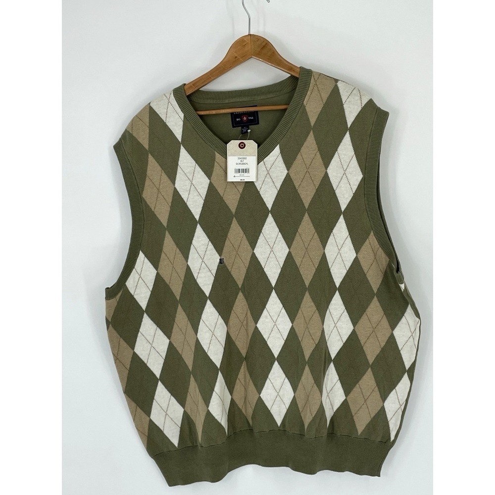 New Saddlebred Mens Sweater Vest XLT Argyle 100% Cotton V Neck Grandpacore